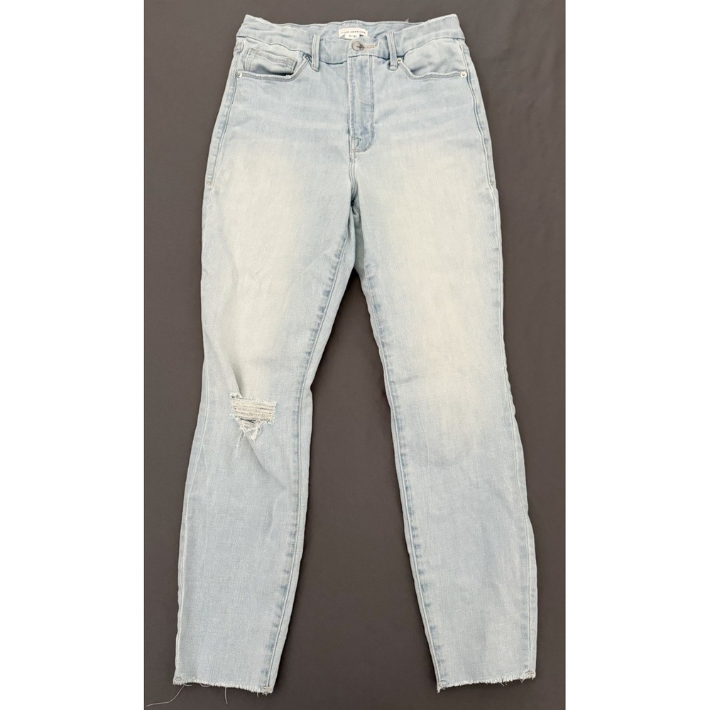 Good American Jeans Women's Size 4/27 Blue Skinny Distressed Raw Hem Stretch